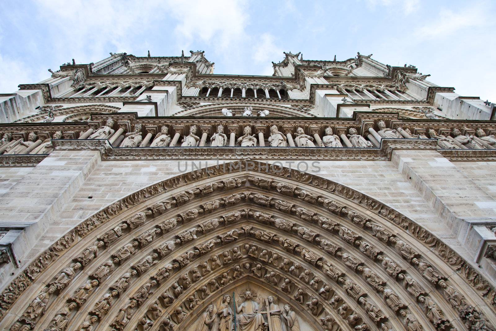 Detail of gothic Cathedral of Notre Dame in Paris