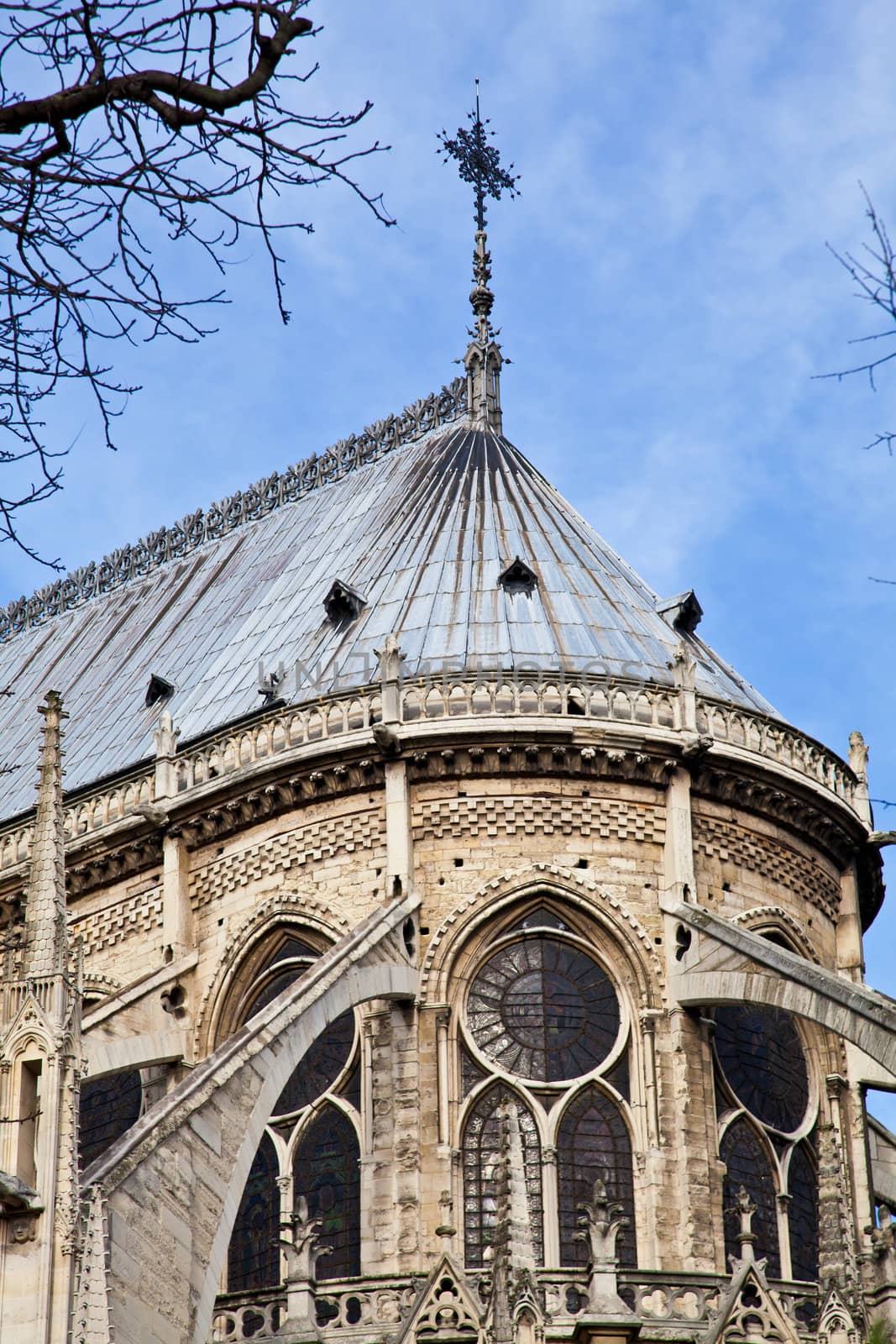 Detail of gothic Cathedral of Notre Dame in Paris