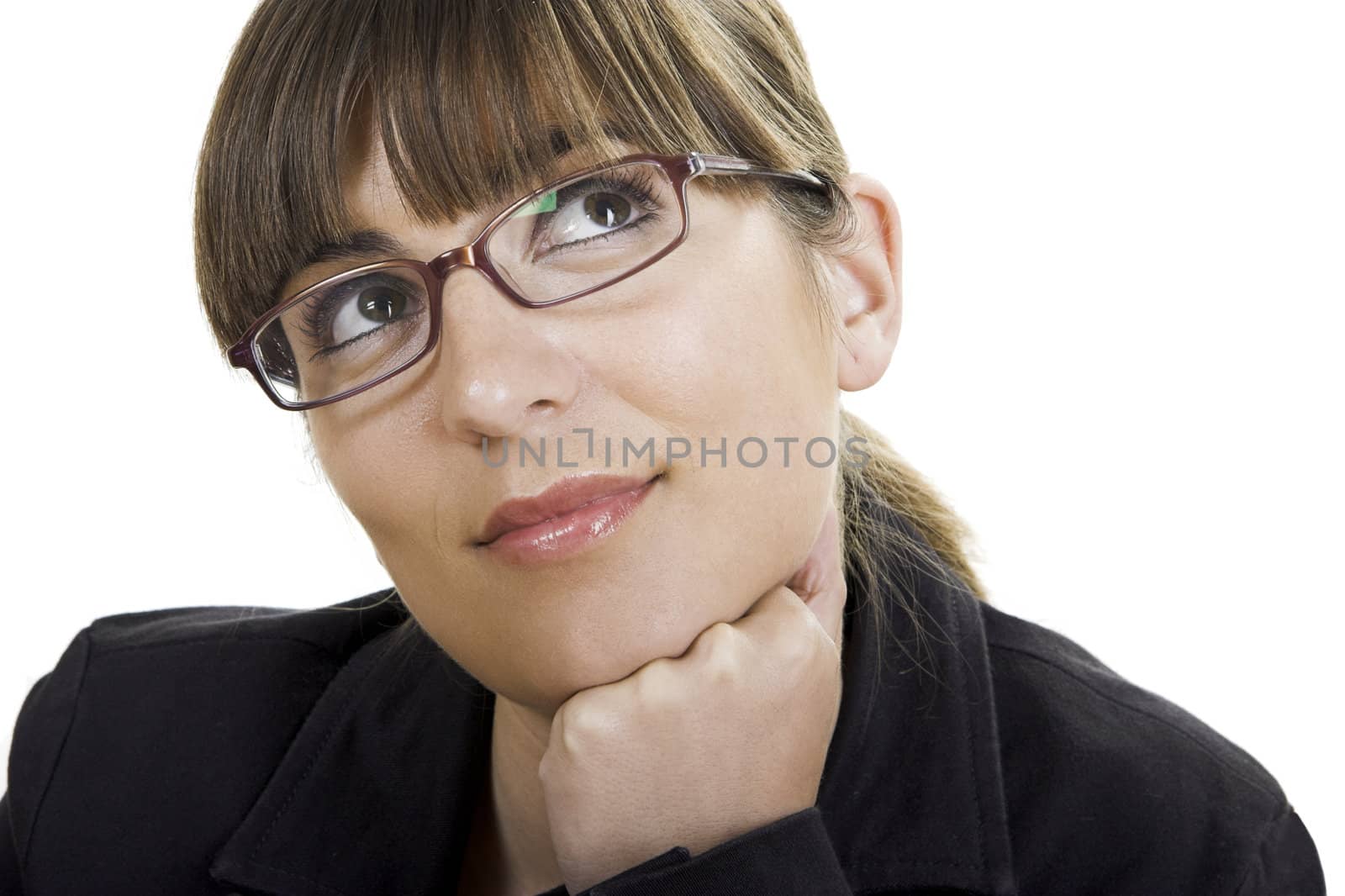 Beautiful woman with eyeglasses thinking in the future