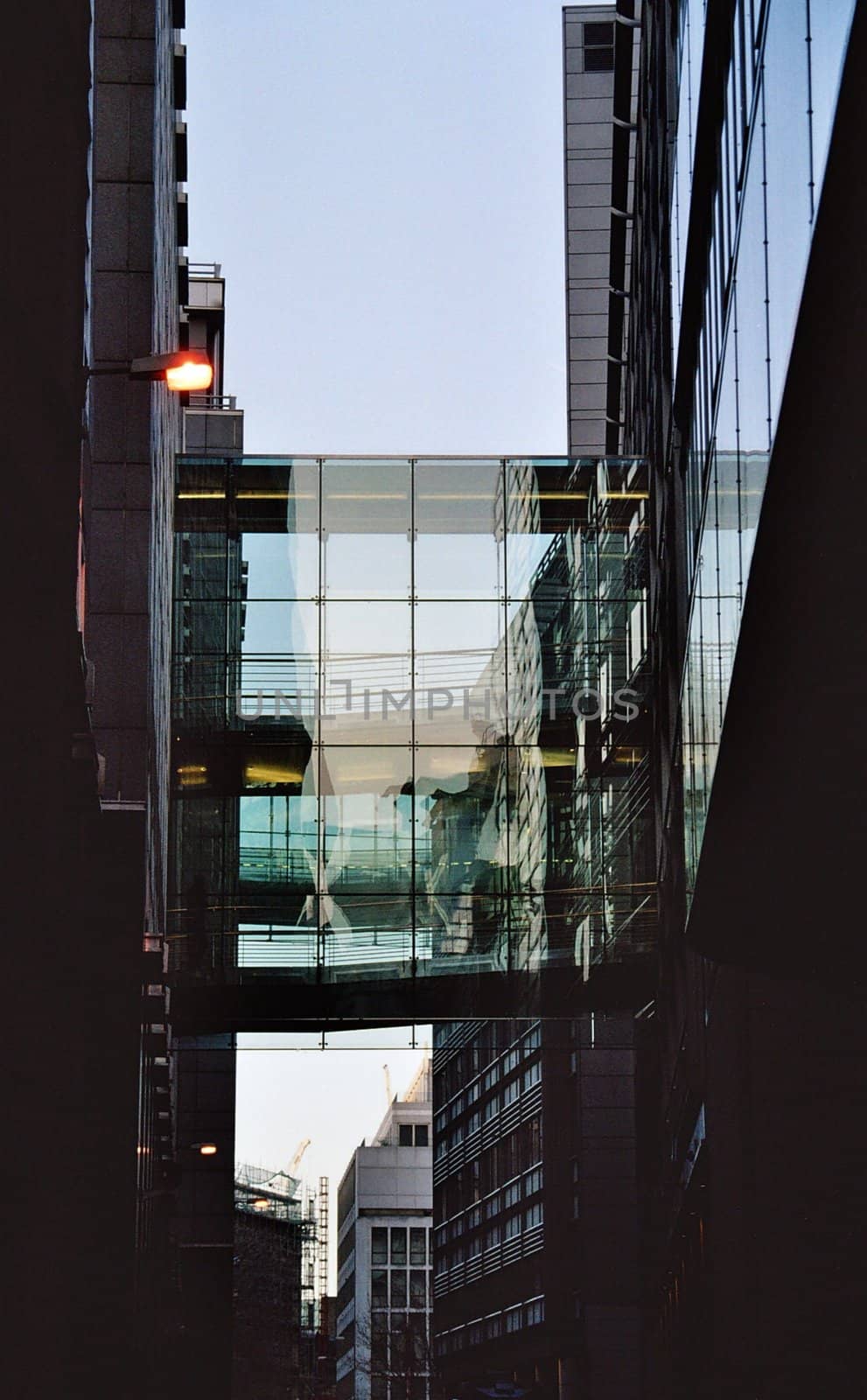 glass bridge connecting two office buildings