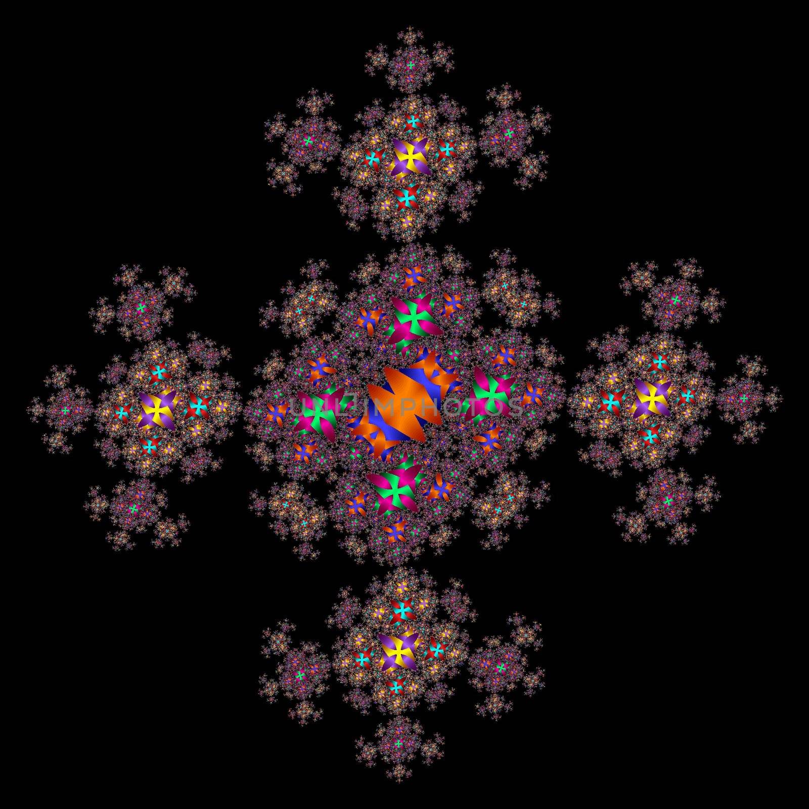 very colorful fractal cross over black