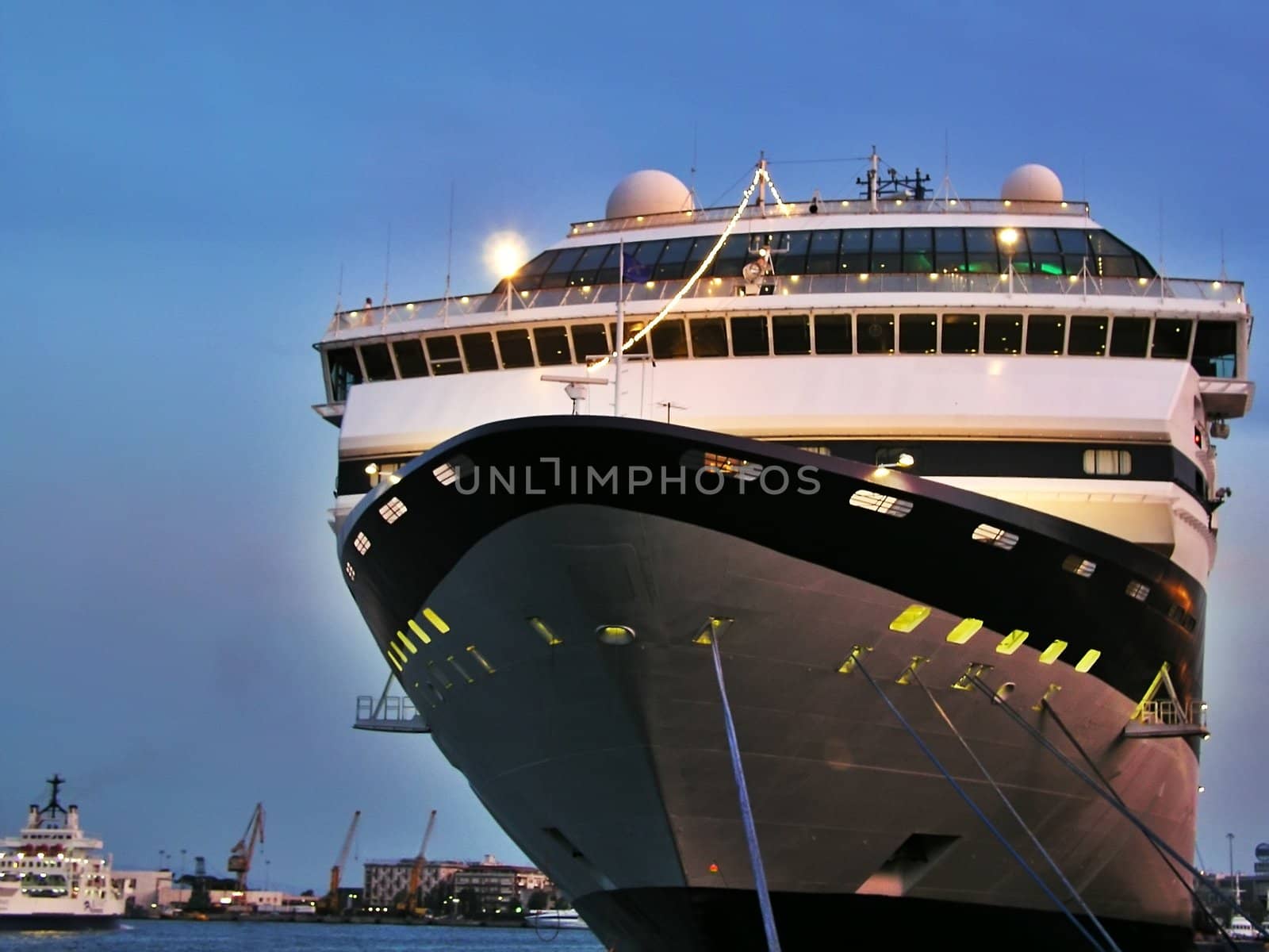  Anchored cruise ship at dawn