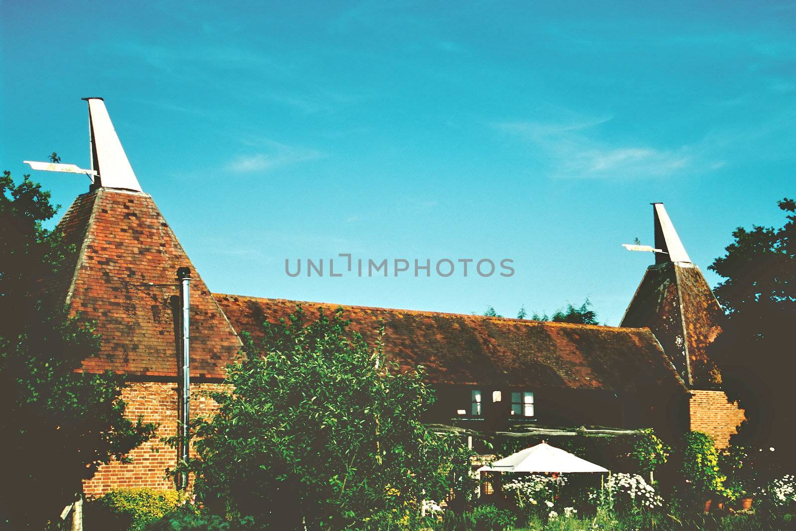Oast house in Kent, UK, ancient brewery