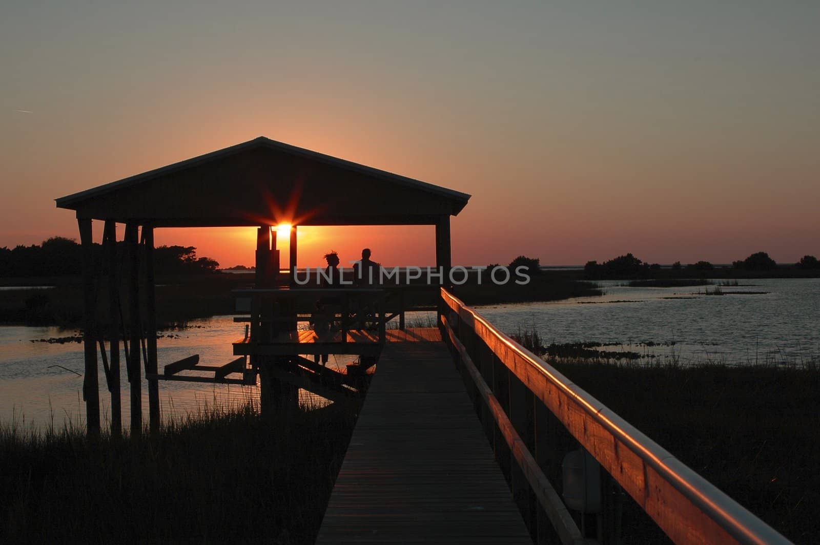 Sunset at the boat house on Cedar Key, Florida.