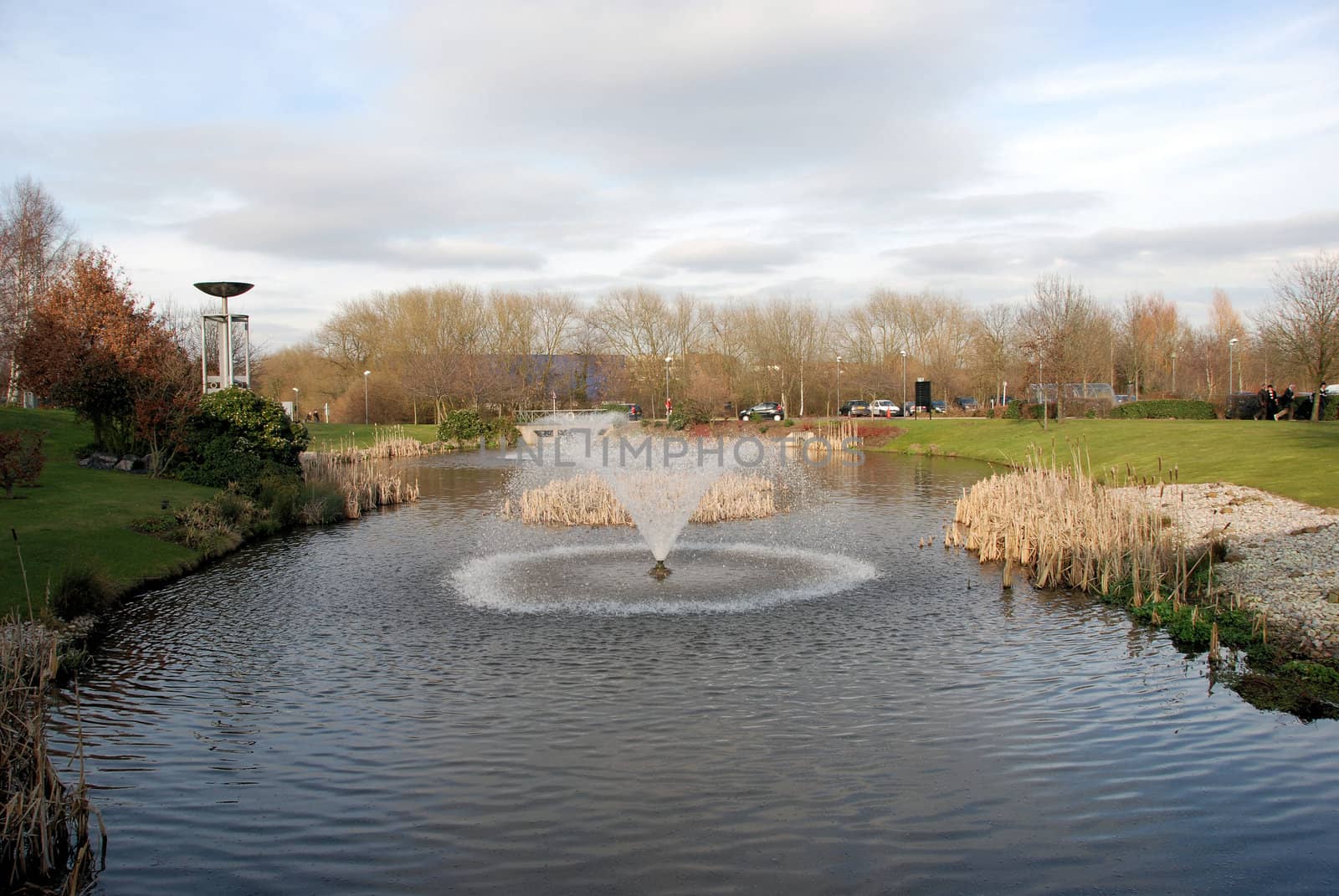 The lake & fountains at holywell park,part of Loughborough university site
