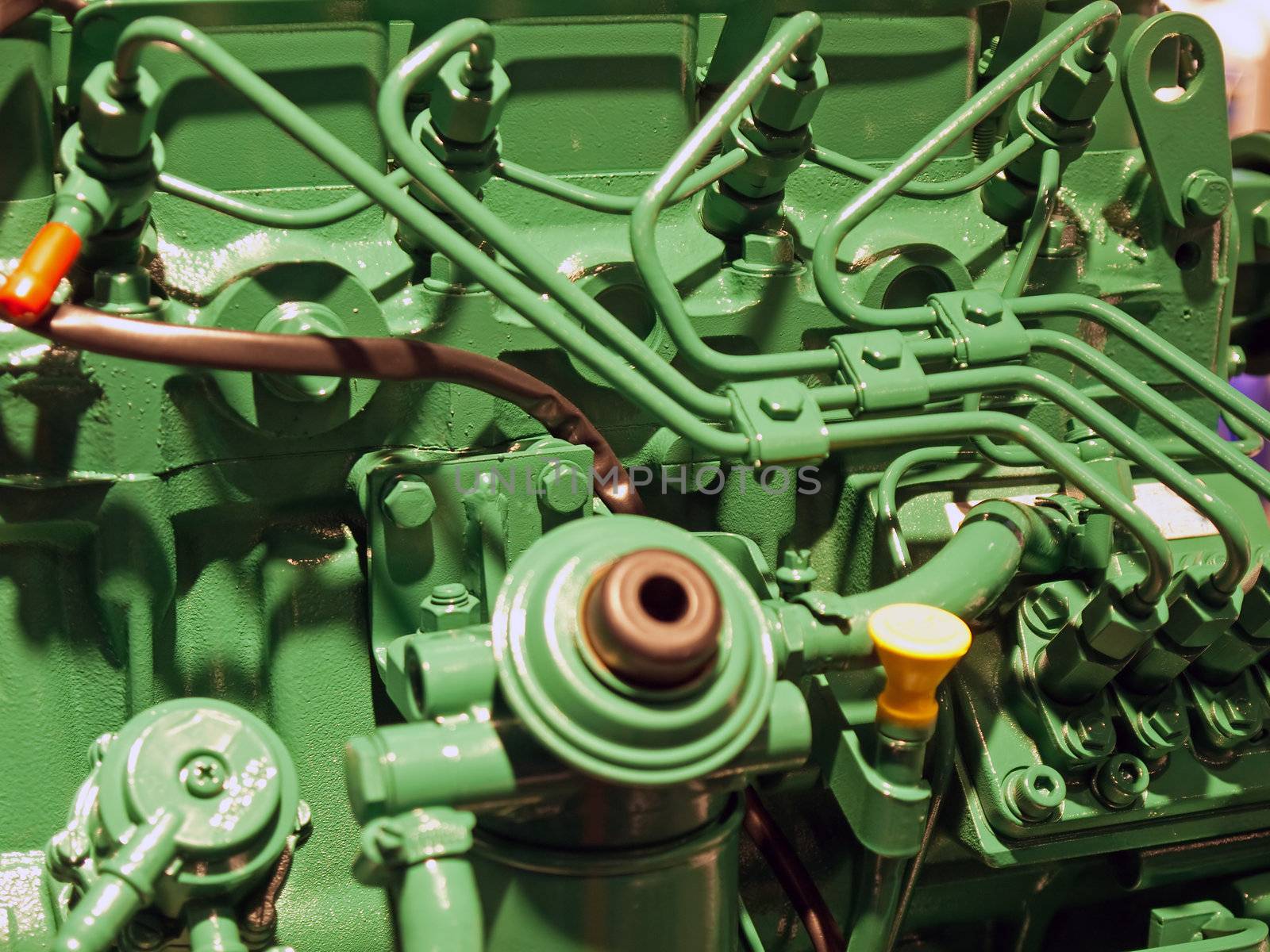 Details of a diesel engine motor in close up