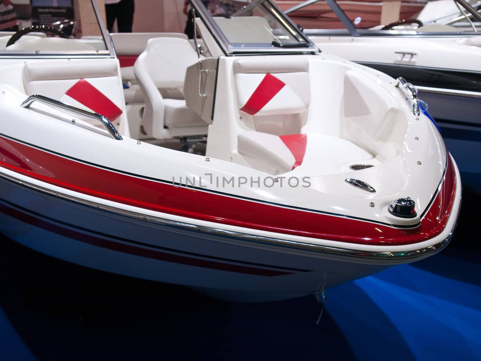 Modern design speedboat motorboat in frontal view