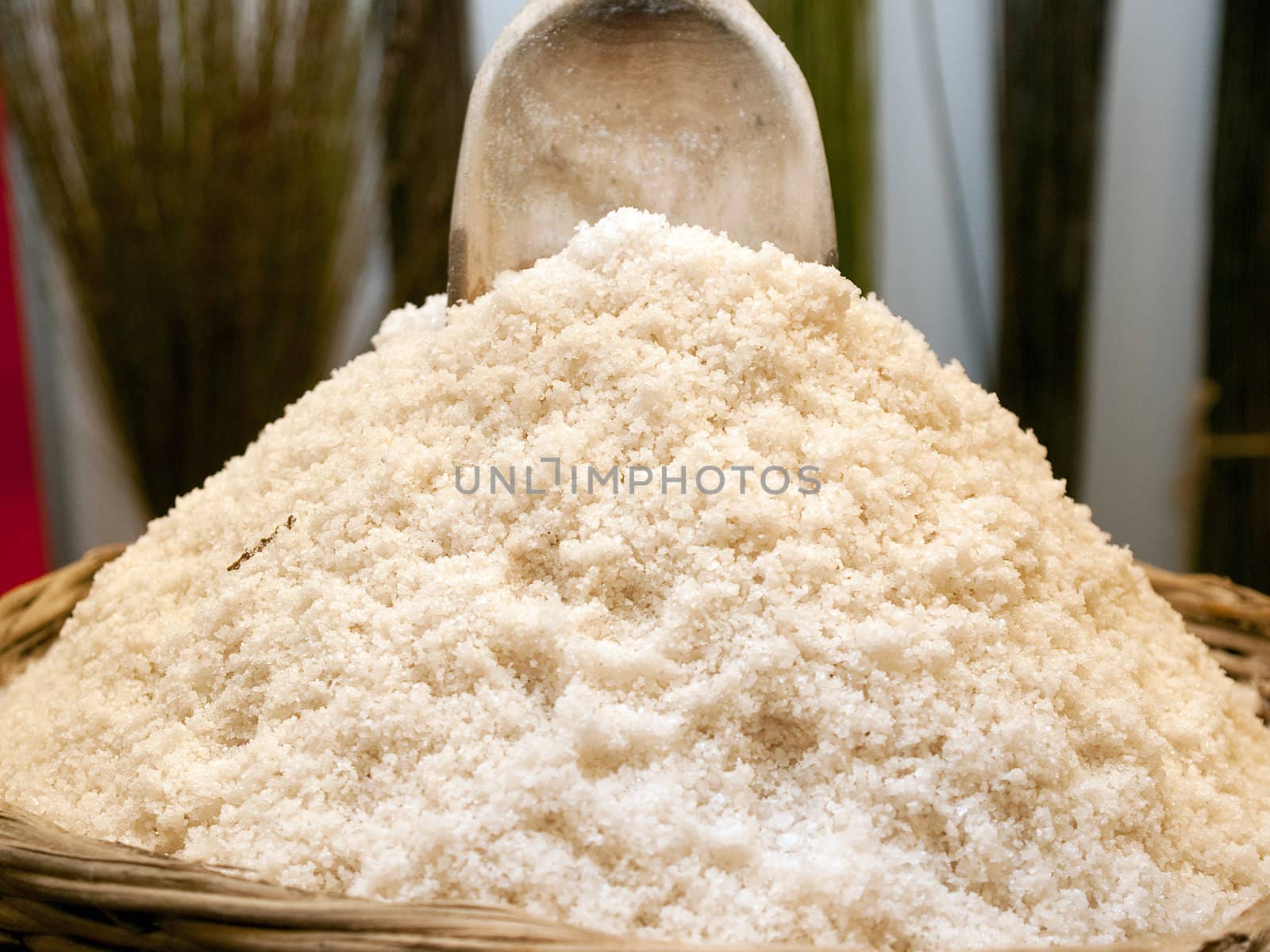 Natural organic healthy sea salt heap in a basket