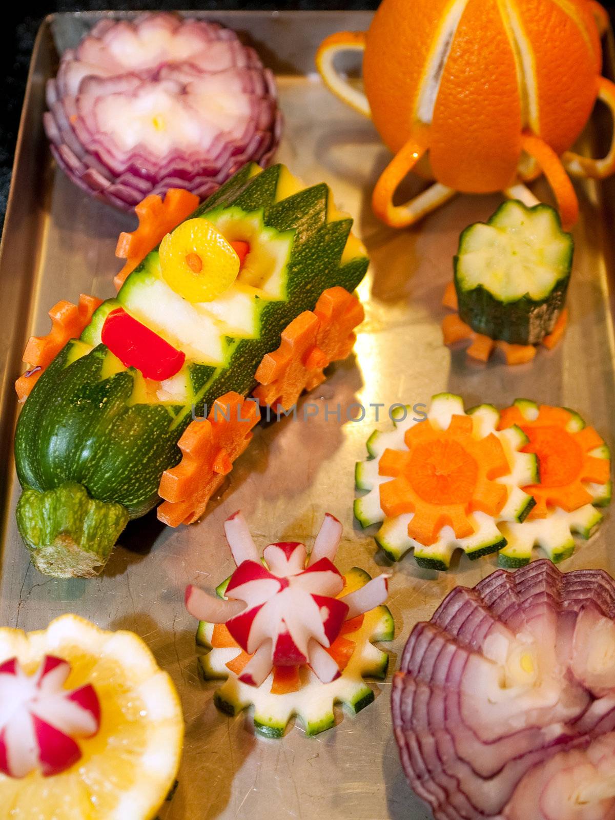 Catering display of vegetables garnish sculpture buffet