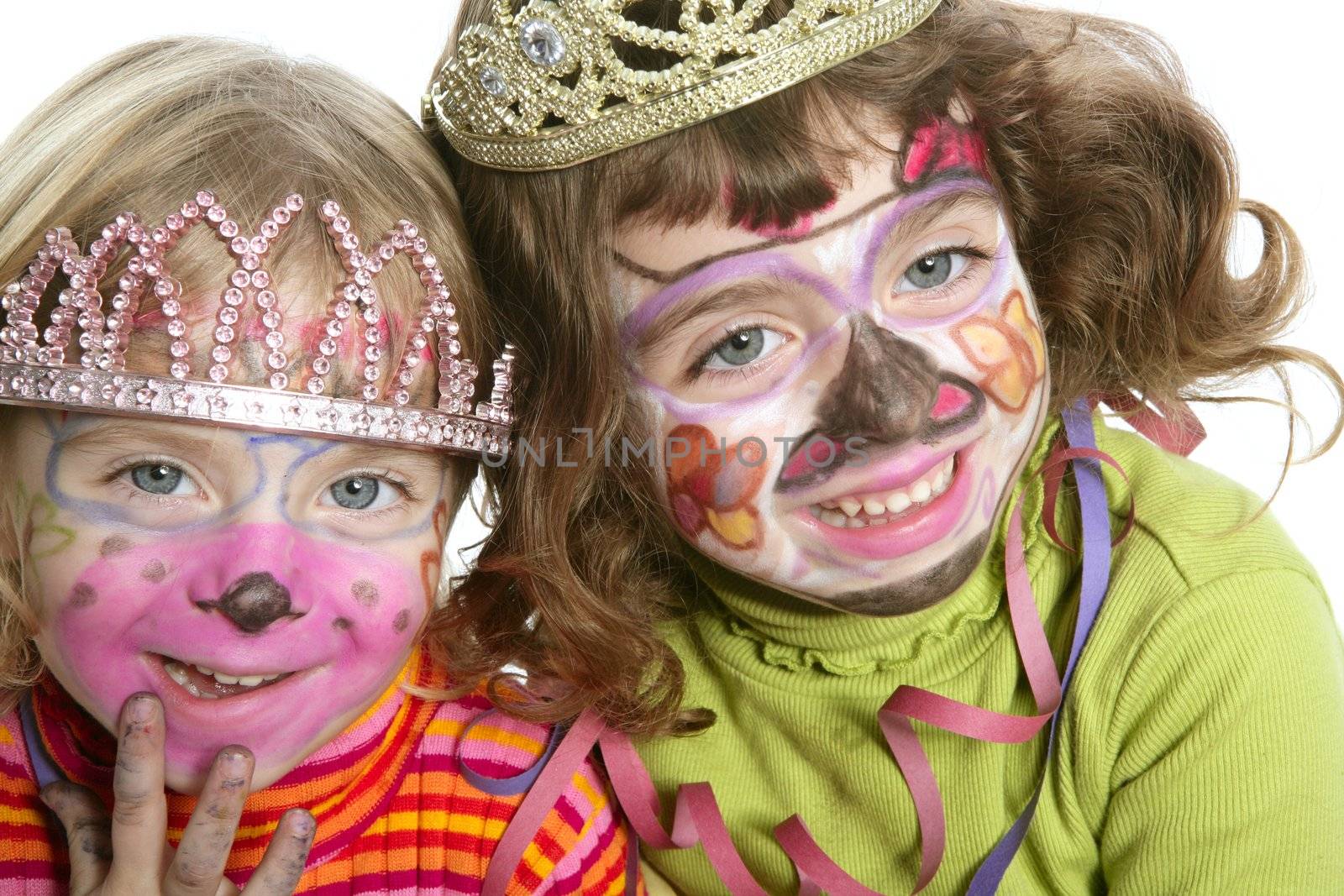 party little two sisters with painted happy face by lunamarina