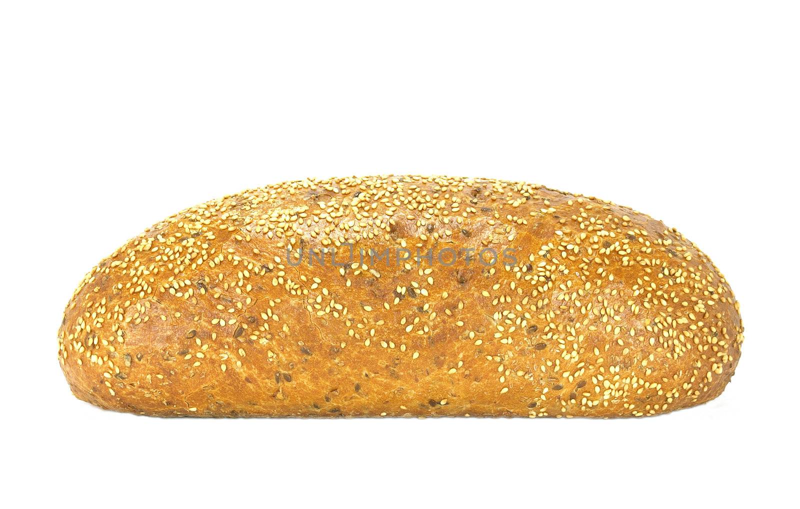 isolated loaf of baked bread with sesame seeds