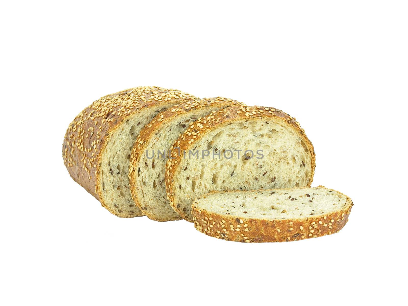 isolated loaf of baked bread with sesame seeds