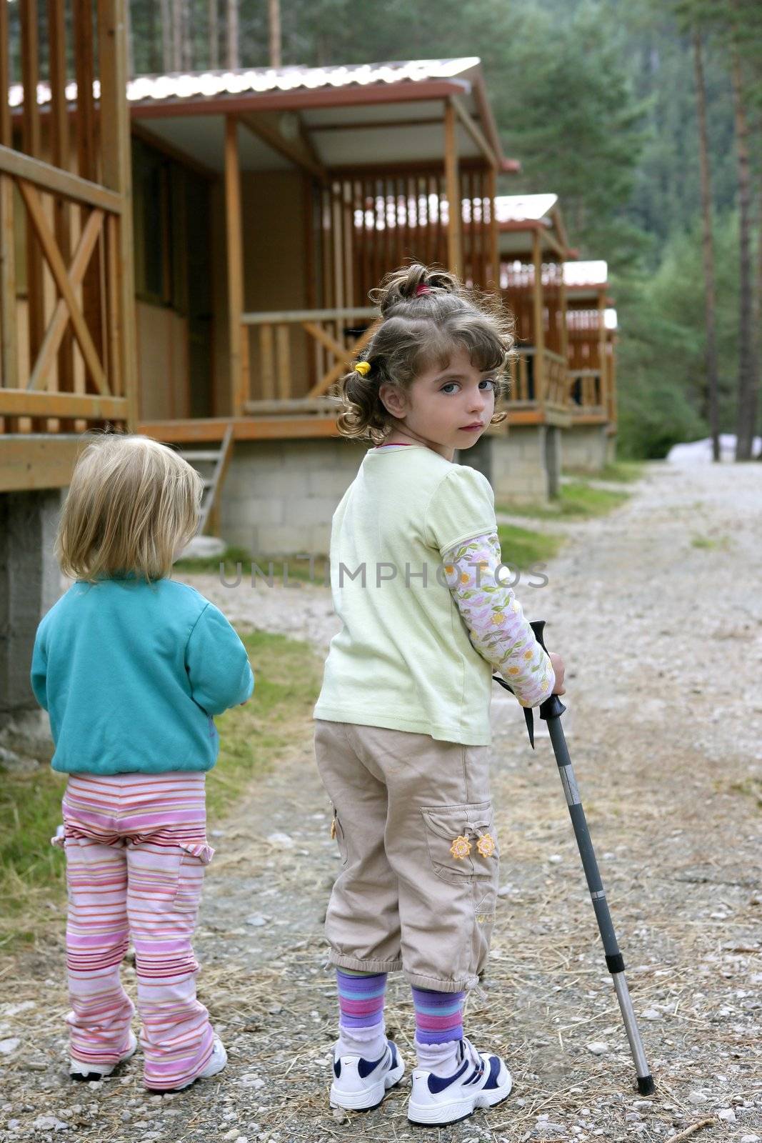 Family outdoor vacation walking in the mountains