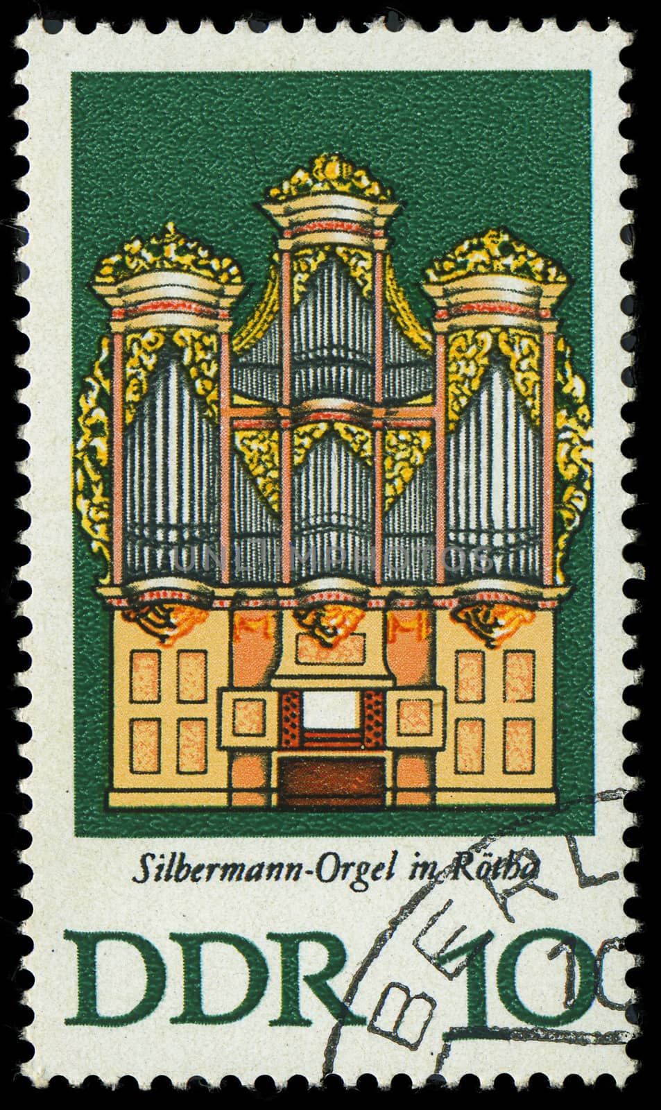 GDR - CIRCA 1976: a stamp printed in GDR shows Silbermann Organ, Rotha, Germany, circa 1976 by Zhukow