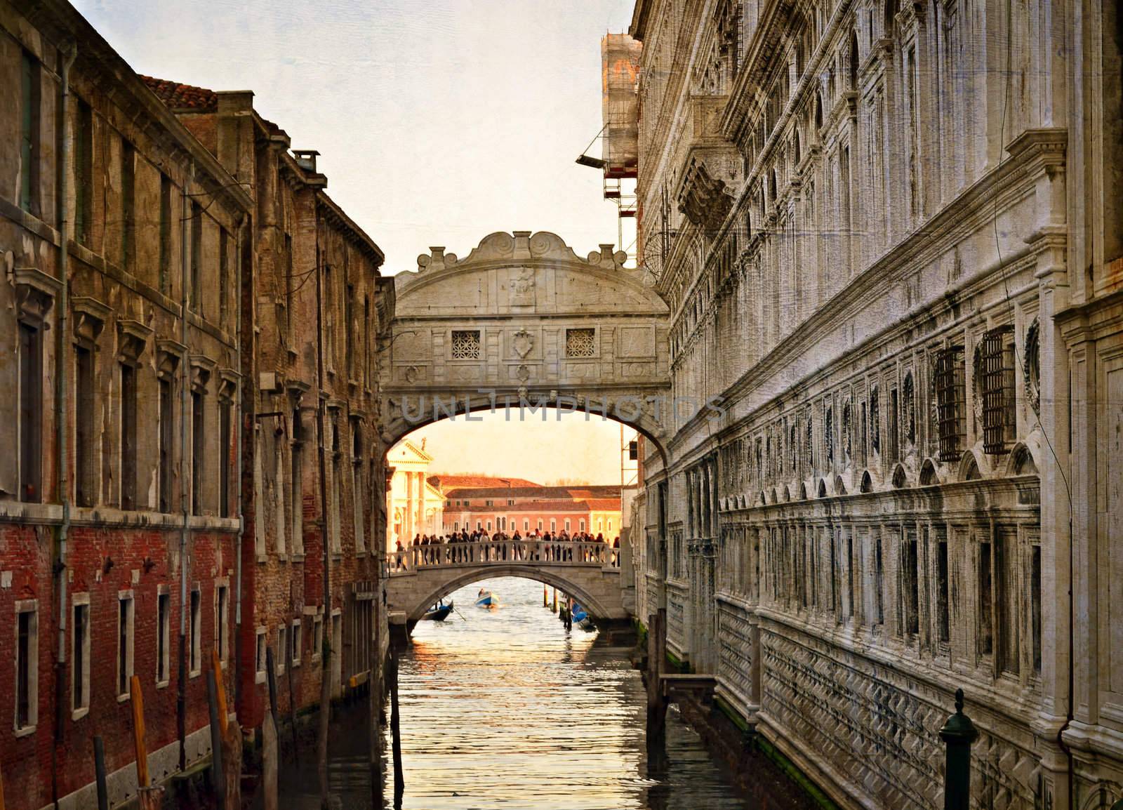 Bridge of Sighs - Ponte dei Sospiri. Venice, Italy, Europe.Photo in old color image style. by Zhukow