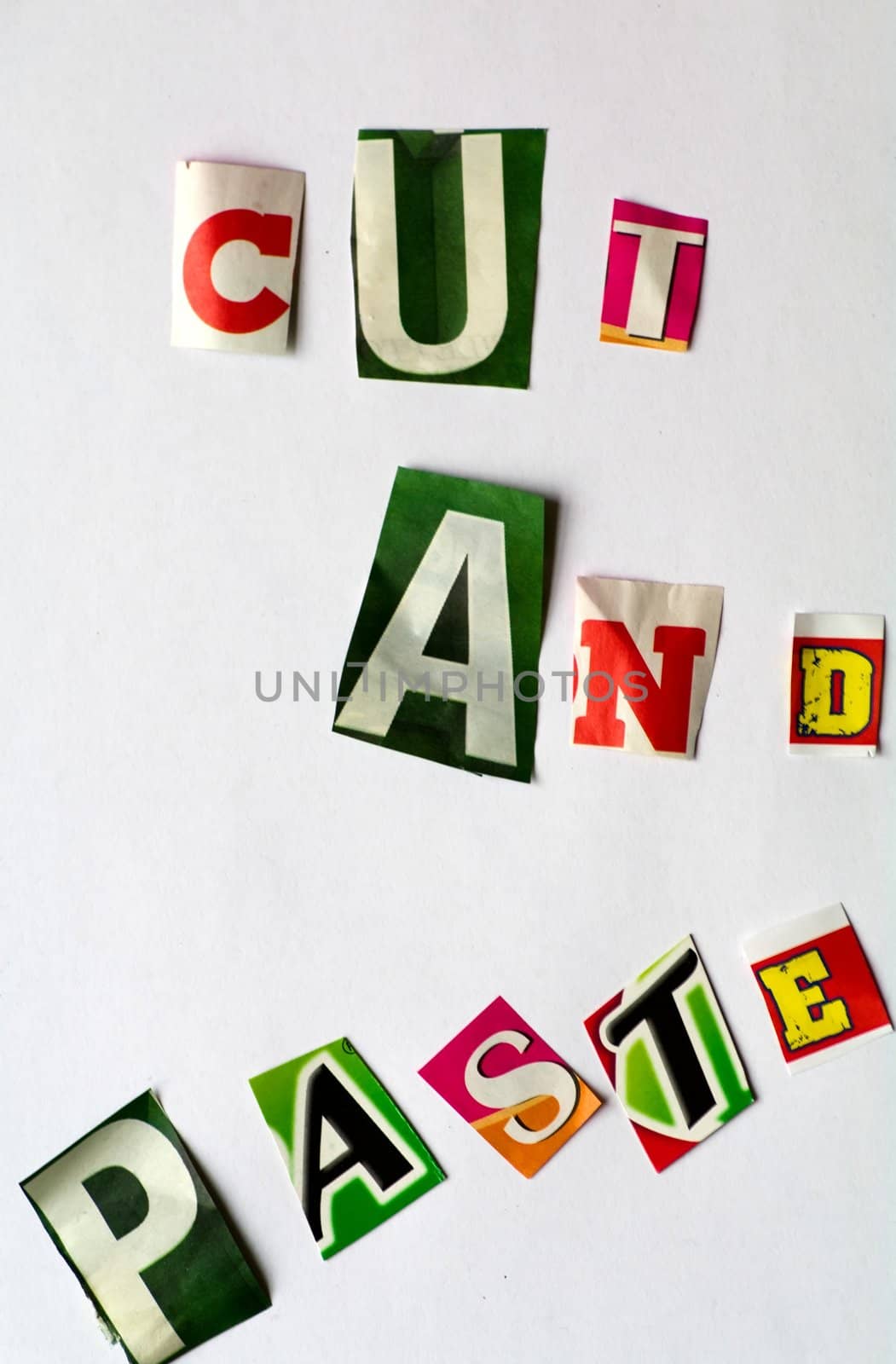 Cut and paste illustrated with letters cut from different newspapers