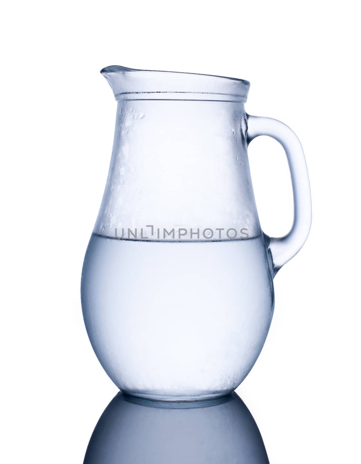 Pitcher of clear cold water isolated on white background