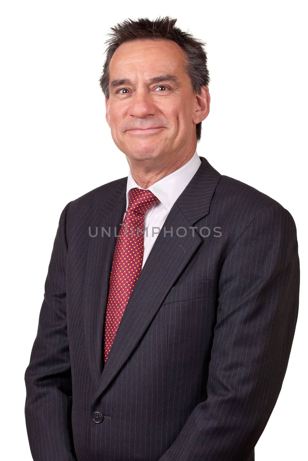 Portrait of Attractive Grinning Middle Age Business Man in Suit Isolated