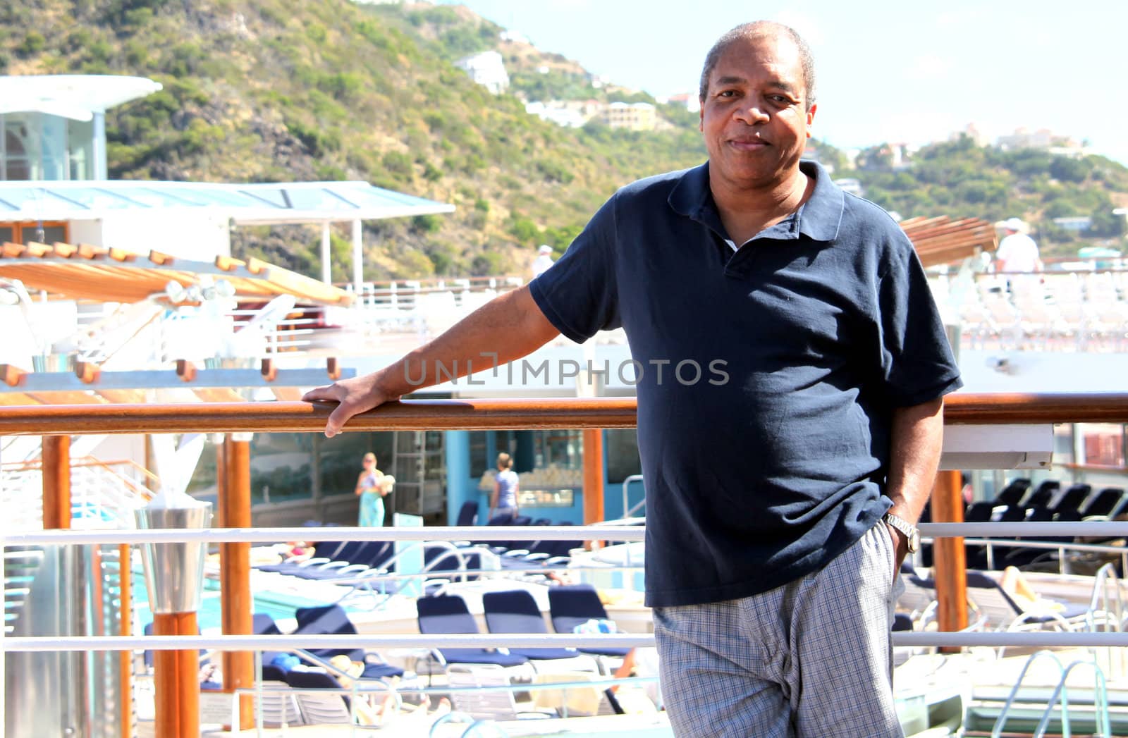 African American male on a cruise ship vacation.