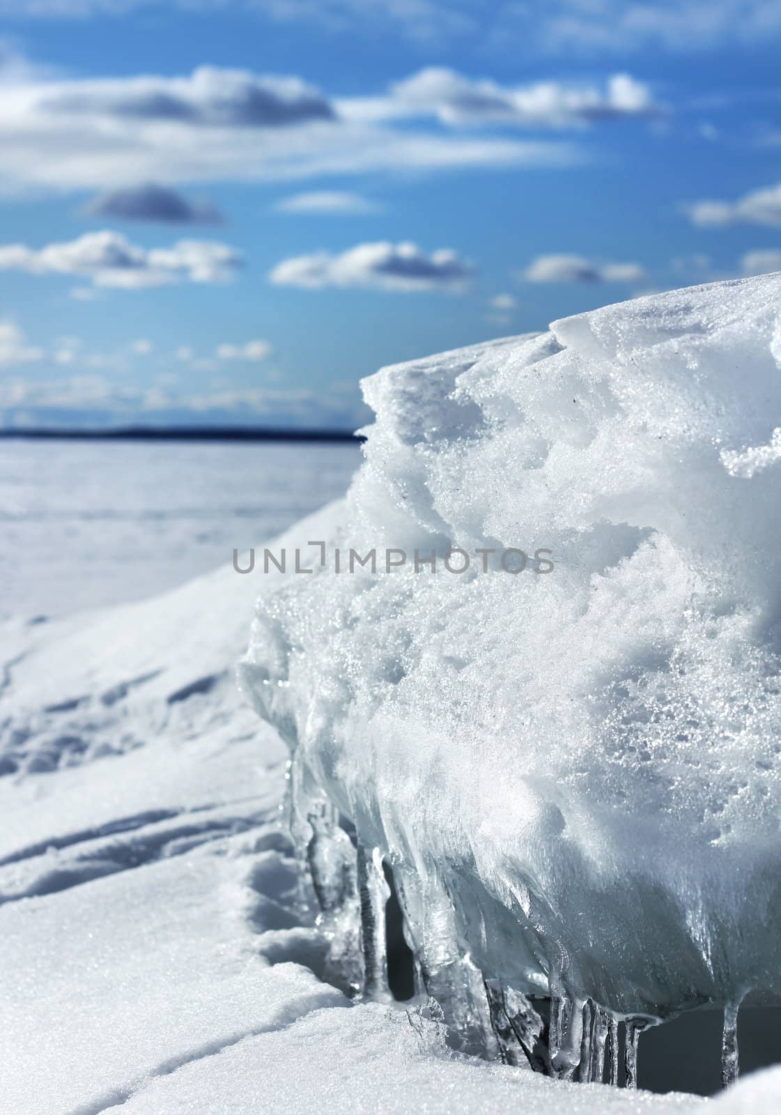 Melting snow and ice, weather concept climate background