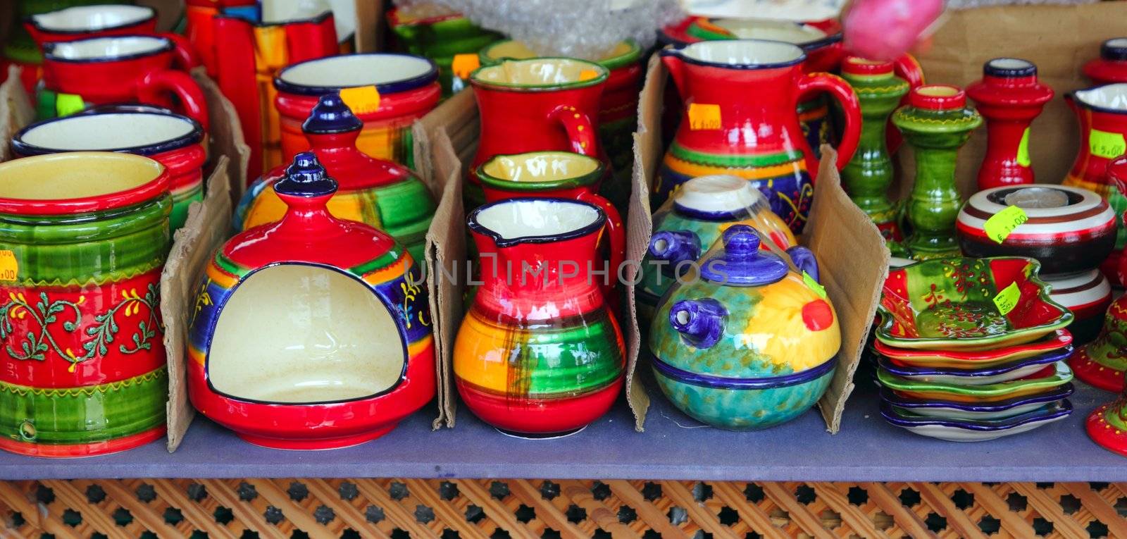 colorful mediterranean pottery ceramics painted in vivid colors