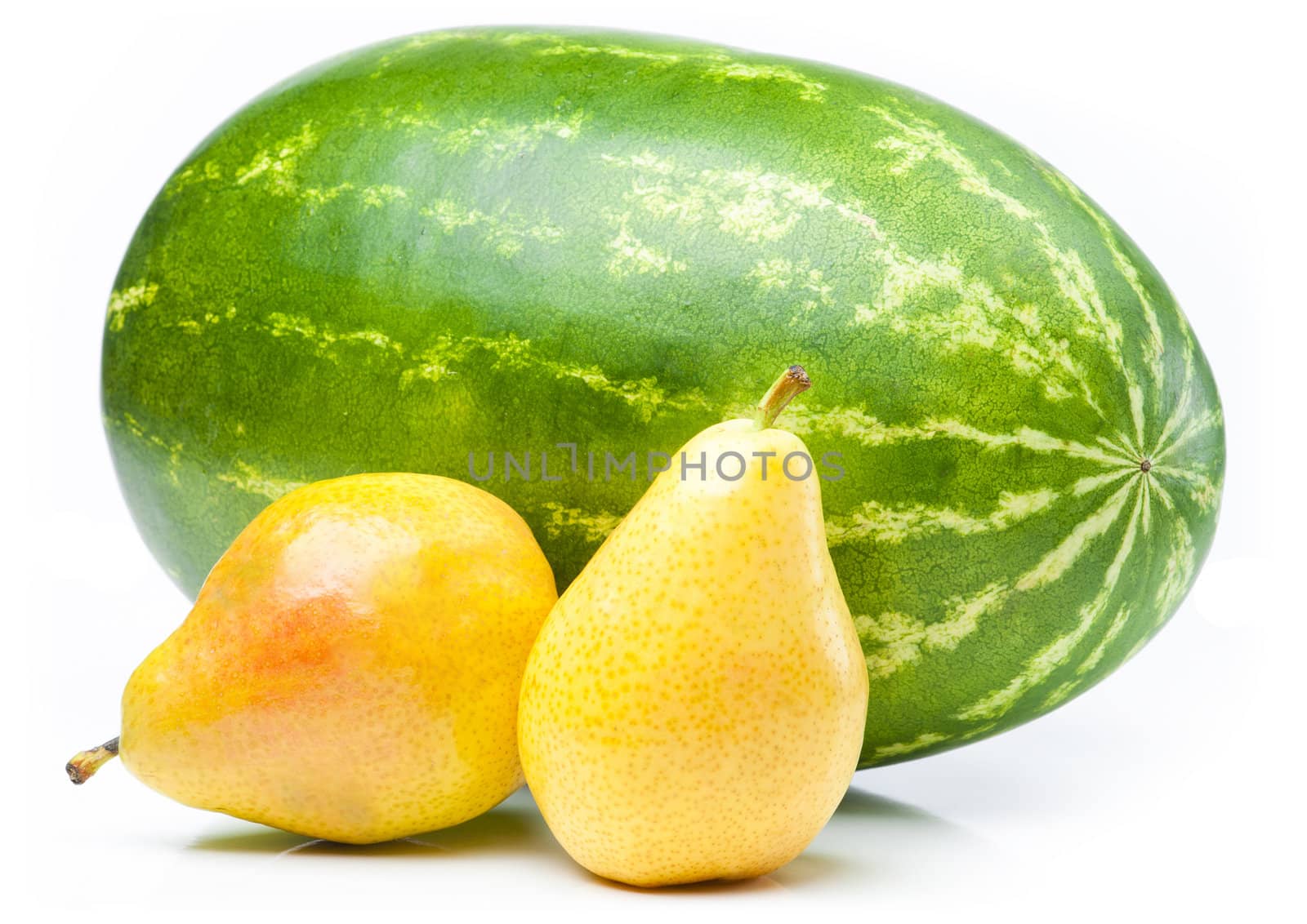 Watermelon and pears isolated on white background.