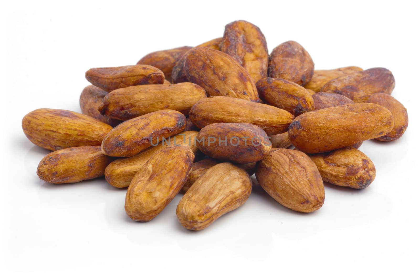 Raw cacao beans isolated on white background