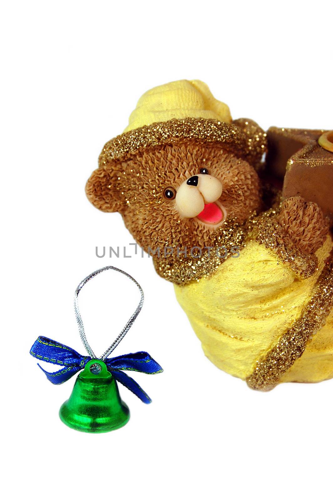 christmas bear toy and bell