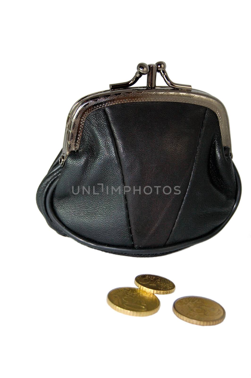 black leather purse isolated on white