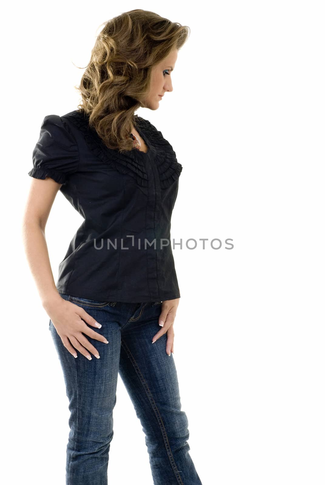 A beautiful model on a white isolated background.