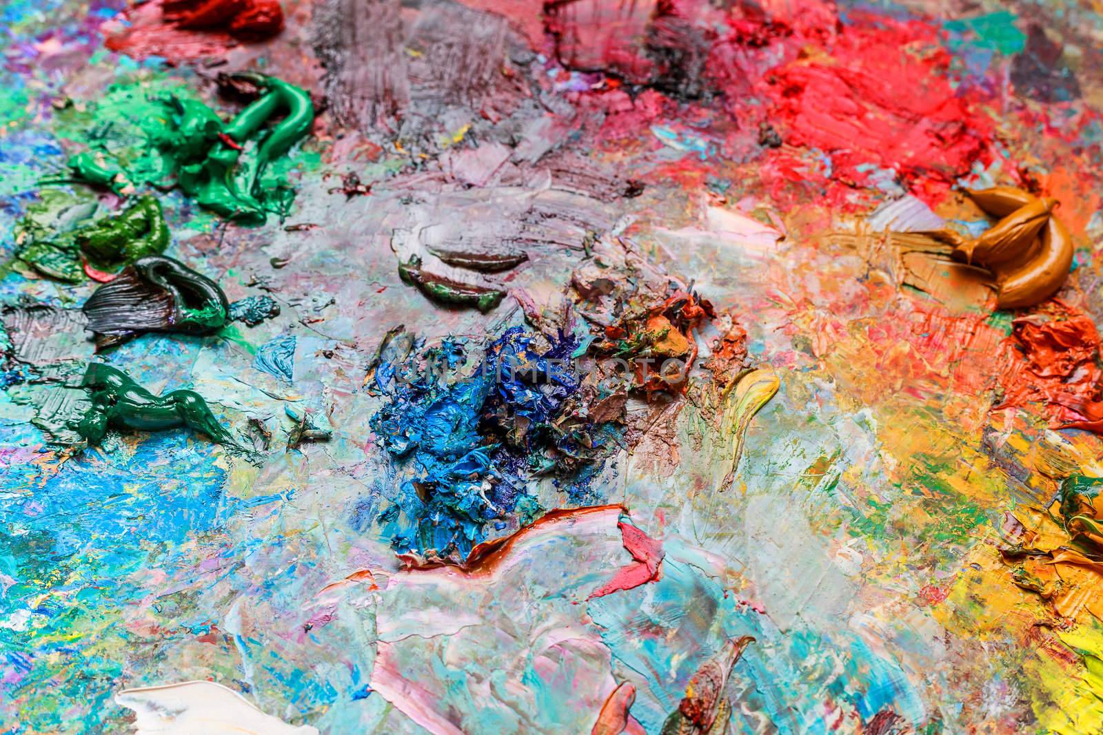 The artist's palette for mixing colors, close-up.