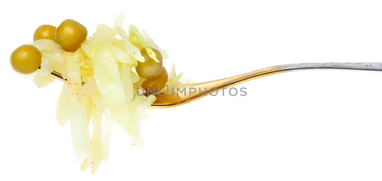Cabbage salad with green peas.