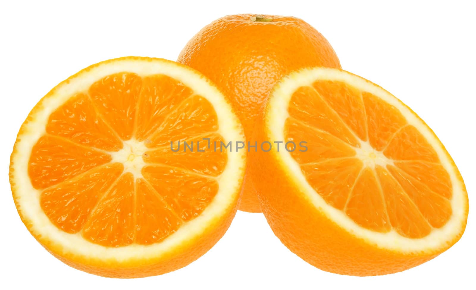 Ripe orange on a white background