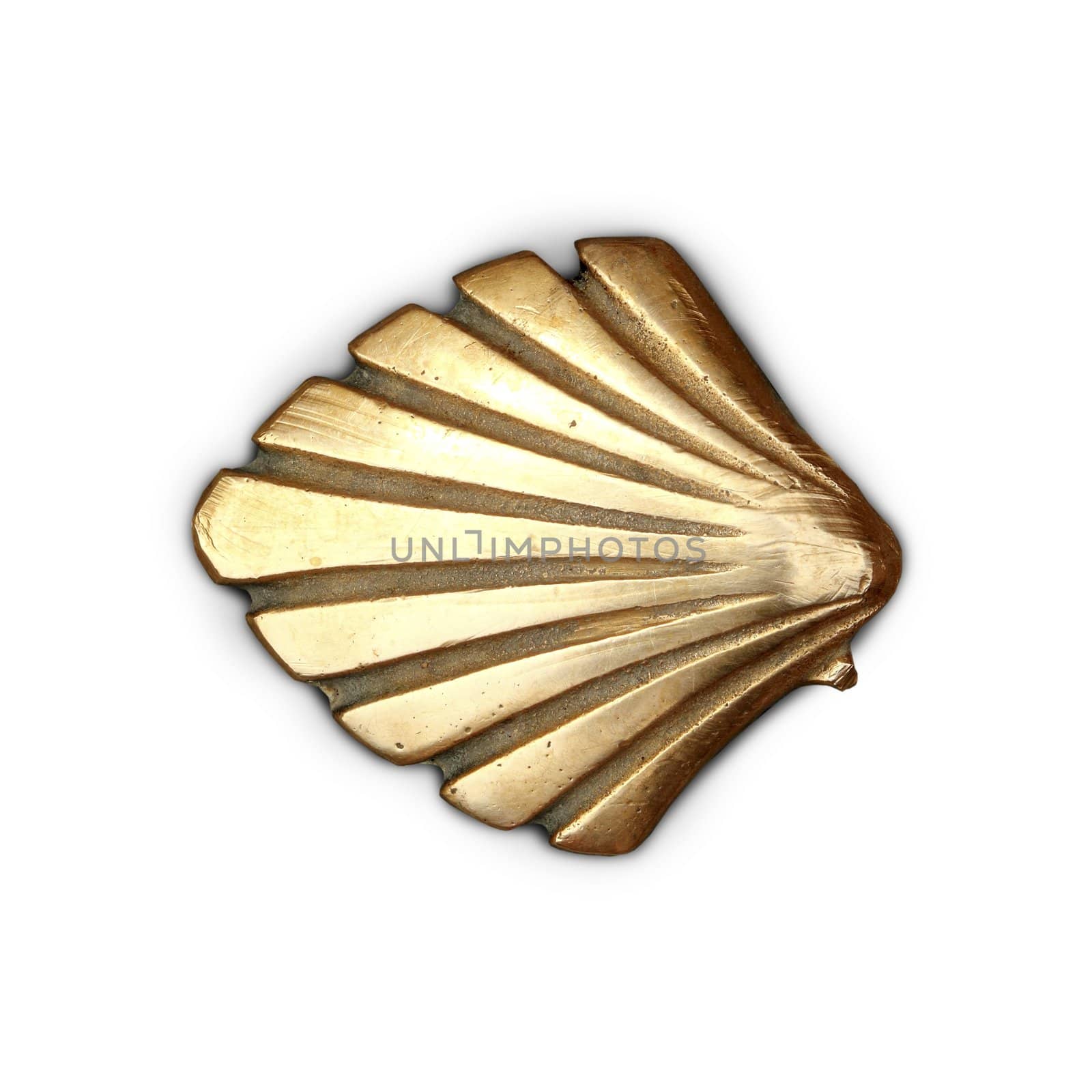 Way of Saint James symbol shell golden metal isolated