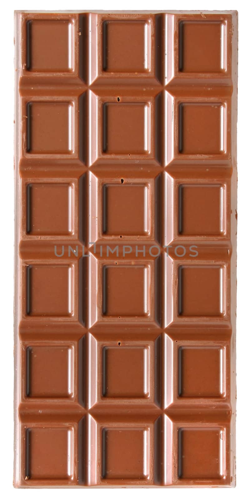 Bar of chocolate on a white background.