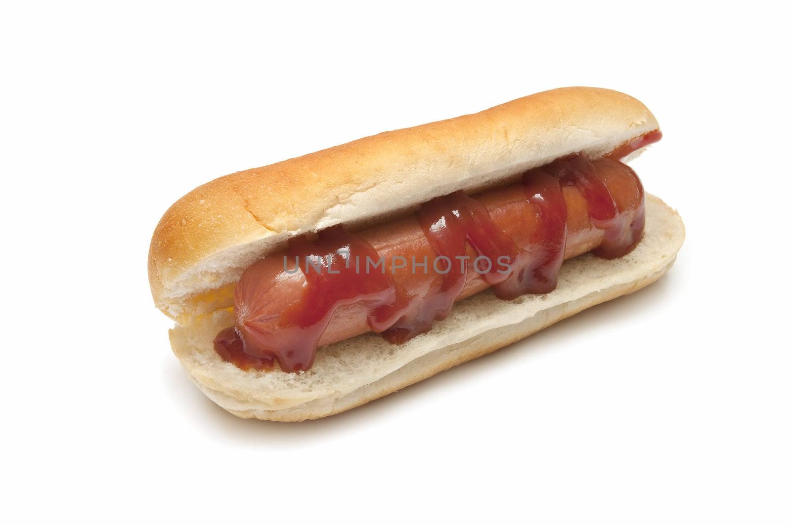 sausage sandwich with tomato isolated on white background