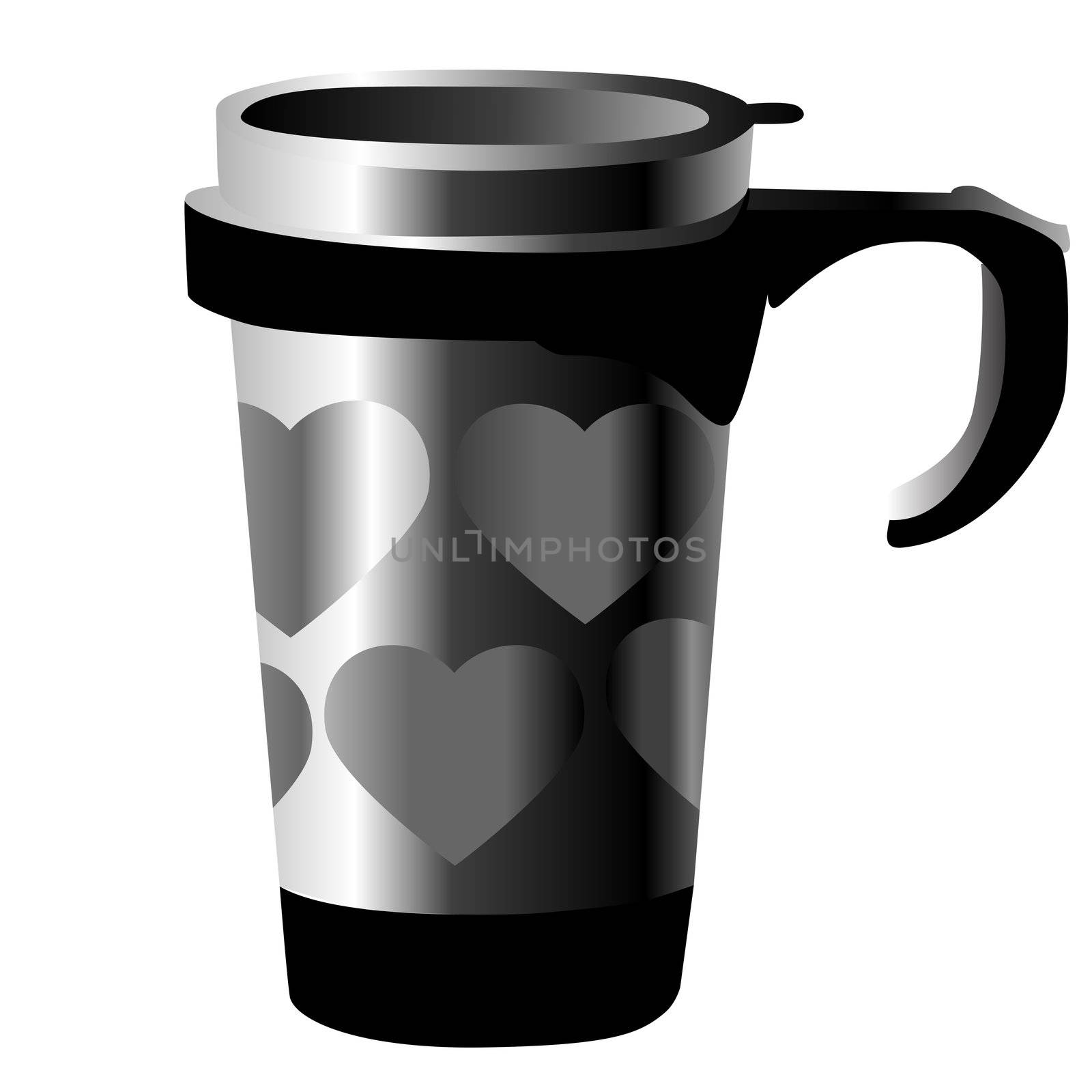 silver metal cup with hearts isolated on white