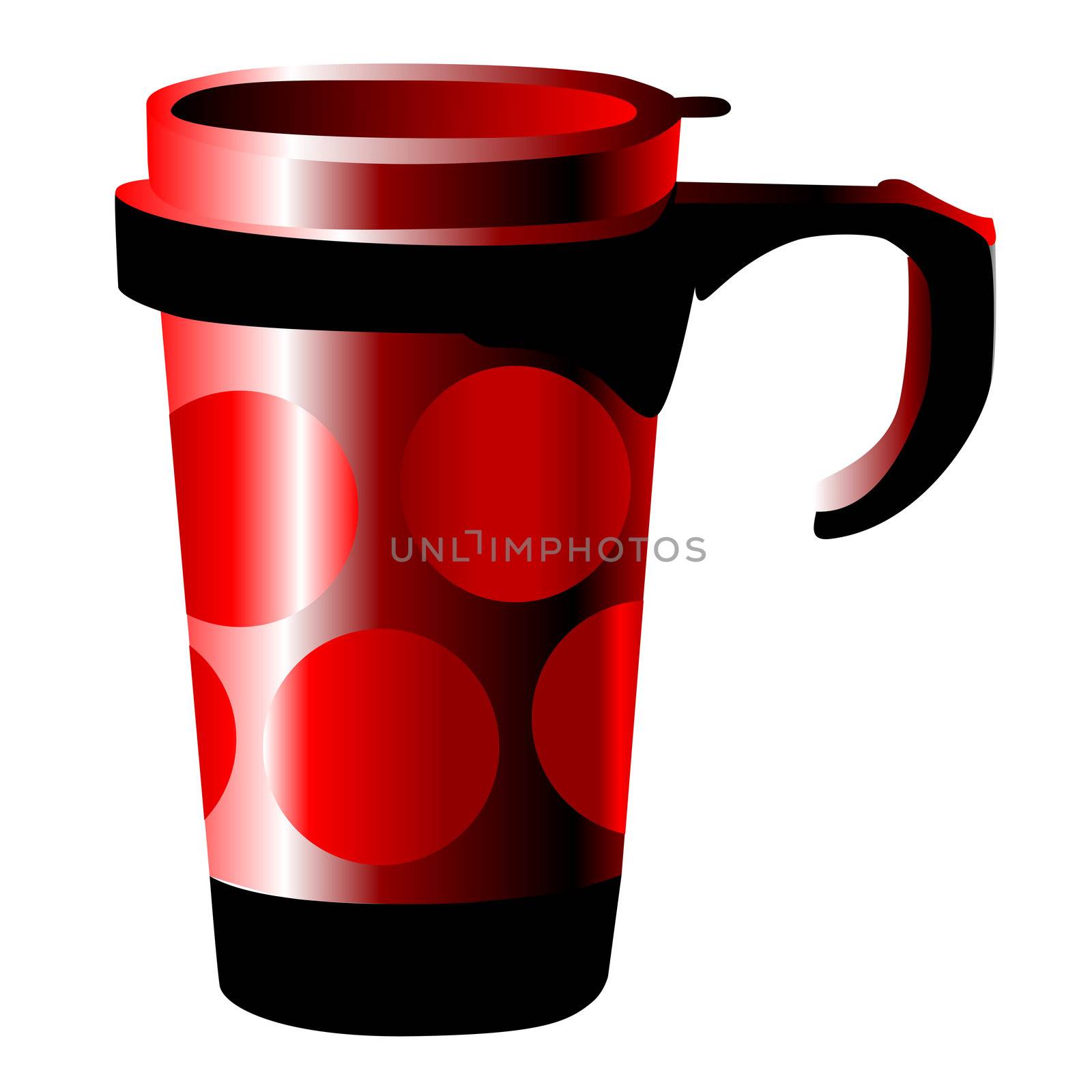 red metal cup with dots isolated on white