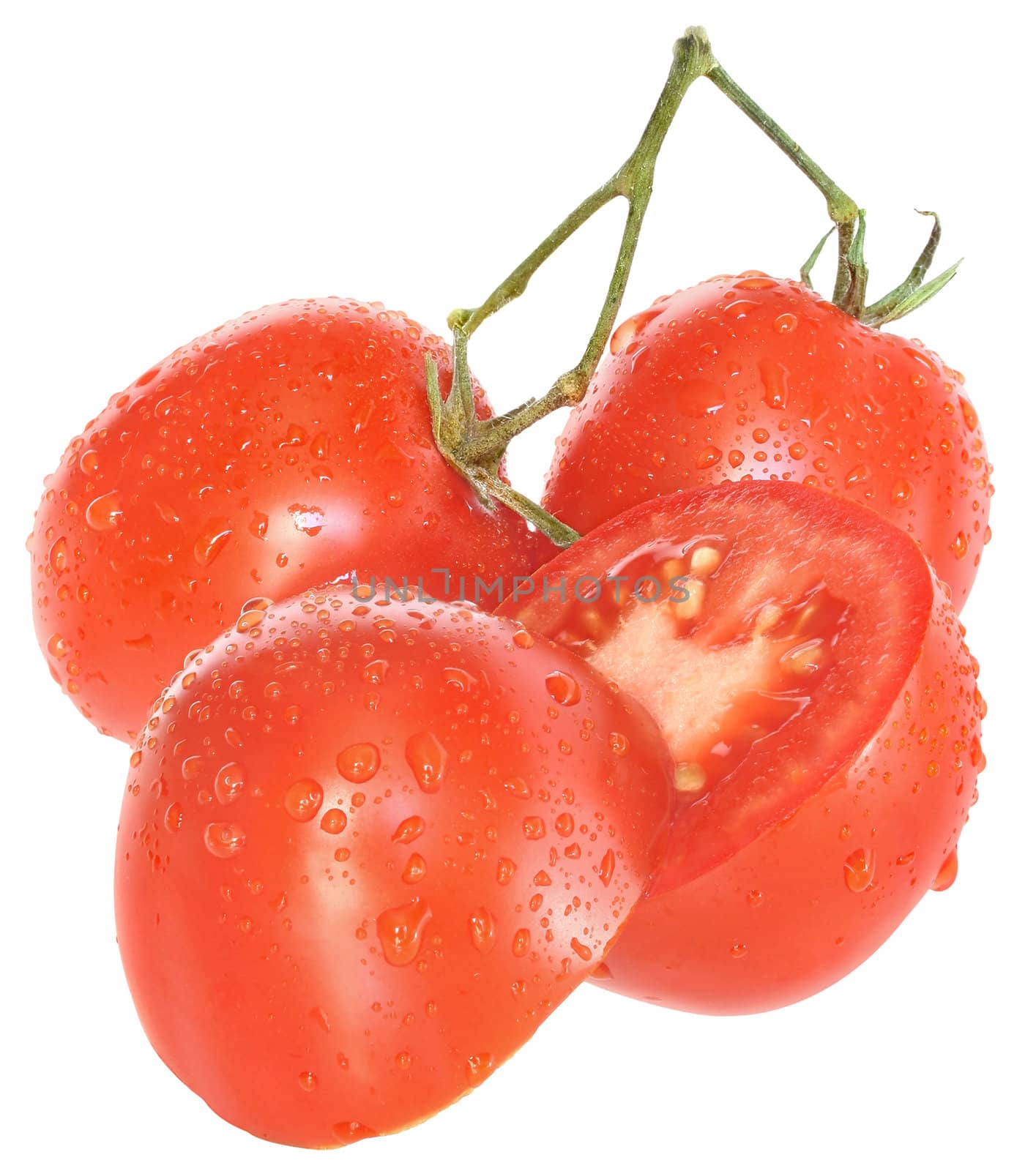 Ripe tomato on a white background.