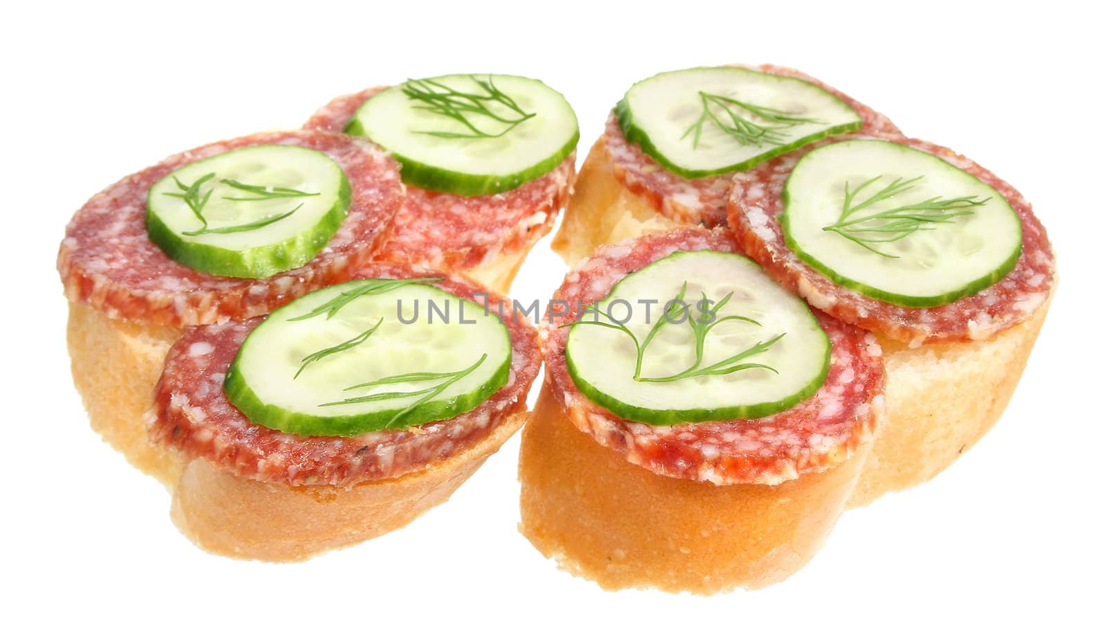 Sandwiches with sausage on a white background.