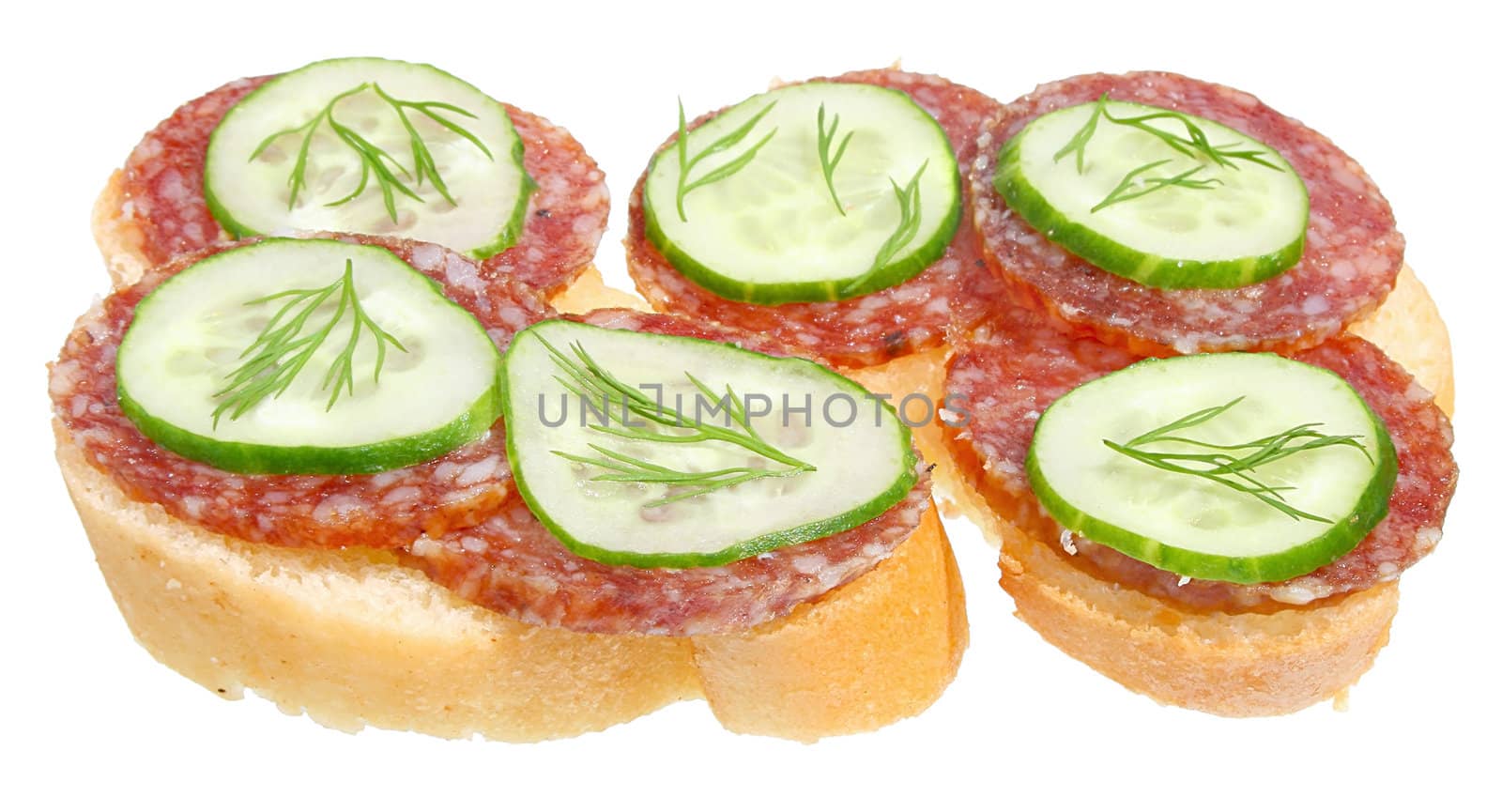 Sandwiches with sausage on a white background.