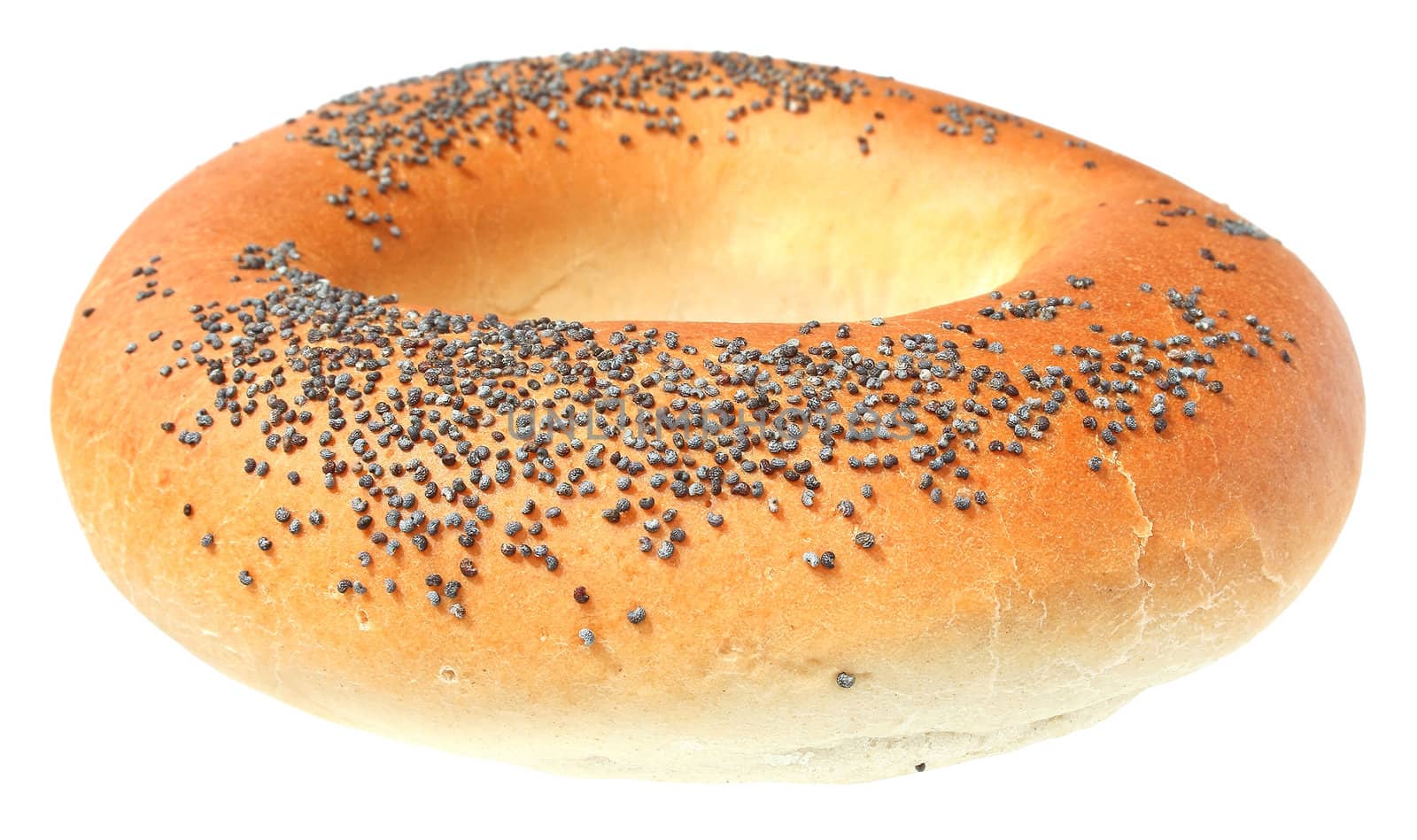 Bagel with a poppy on a white background.