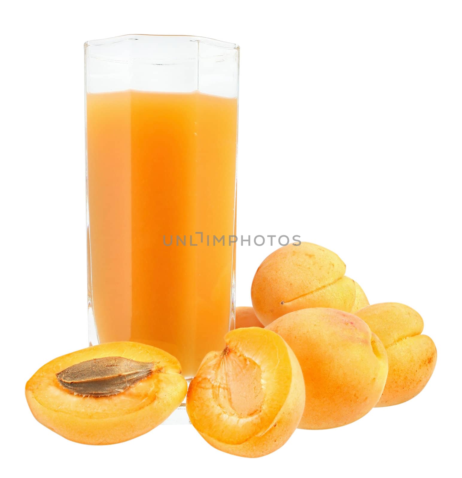 Apricot juice on white background.