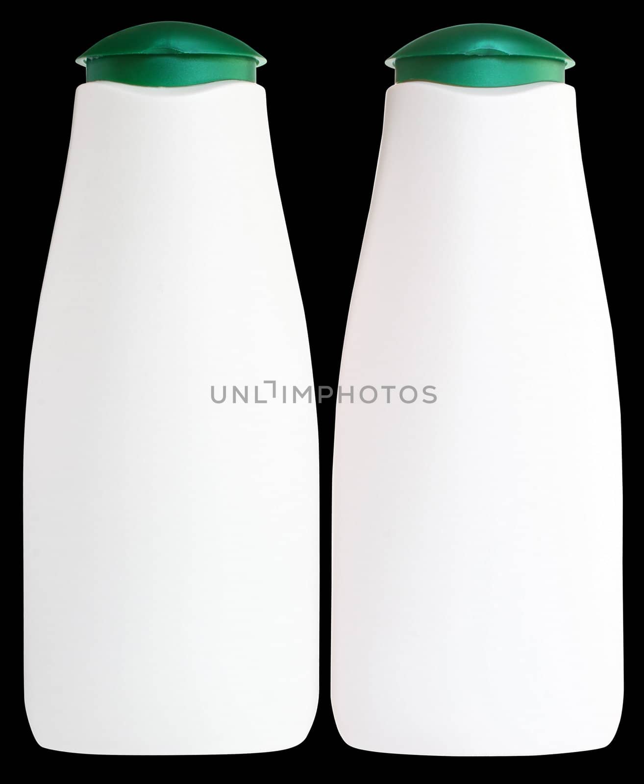 Two bottles with cosmetic means on a black background.