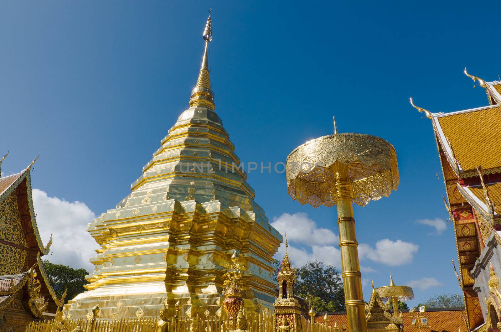 Gold Pagoda at Doi Suthep Temple in Thailand