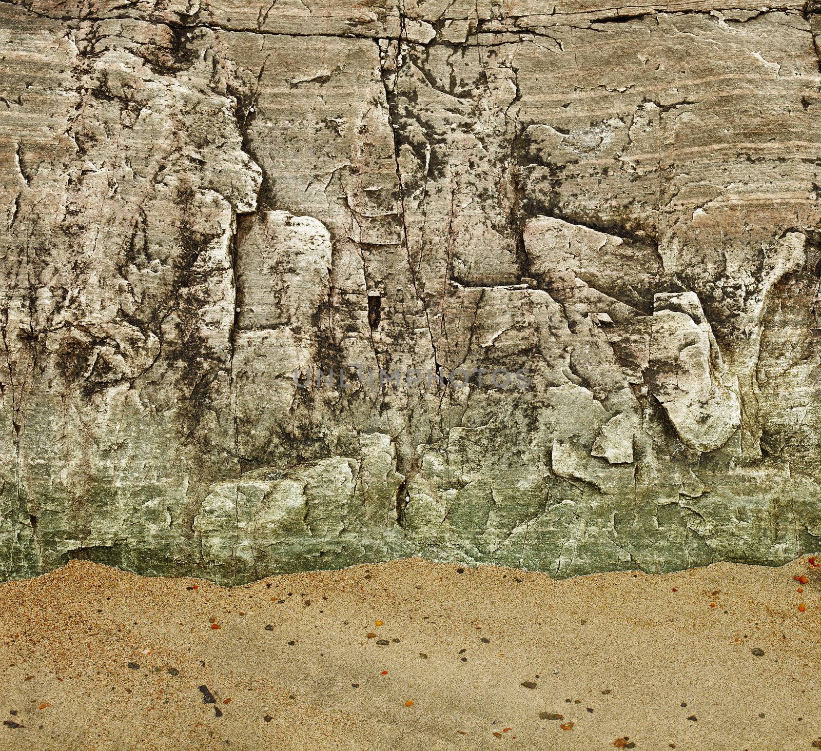 Granite rock on a sandy beach by pzaxe