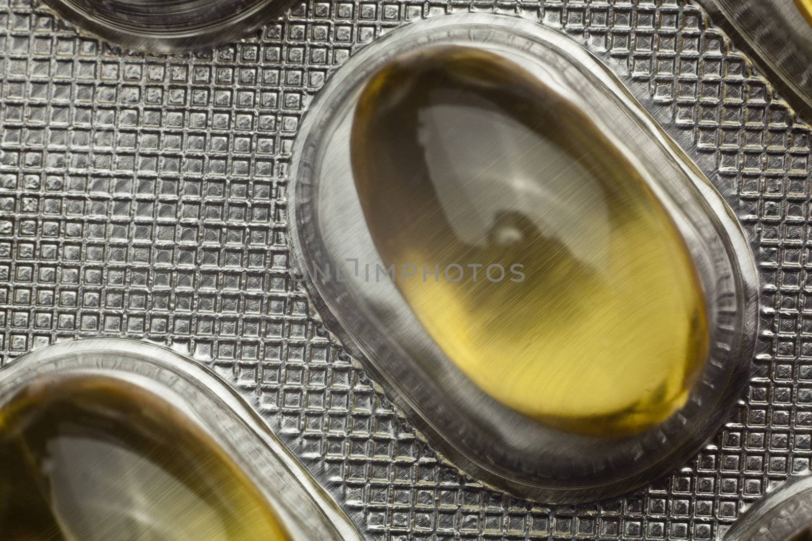 Yellow Pils On Metal Blister Background, copy space