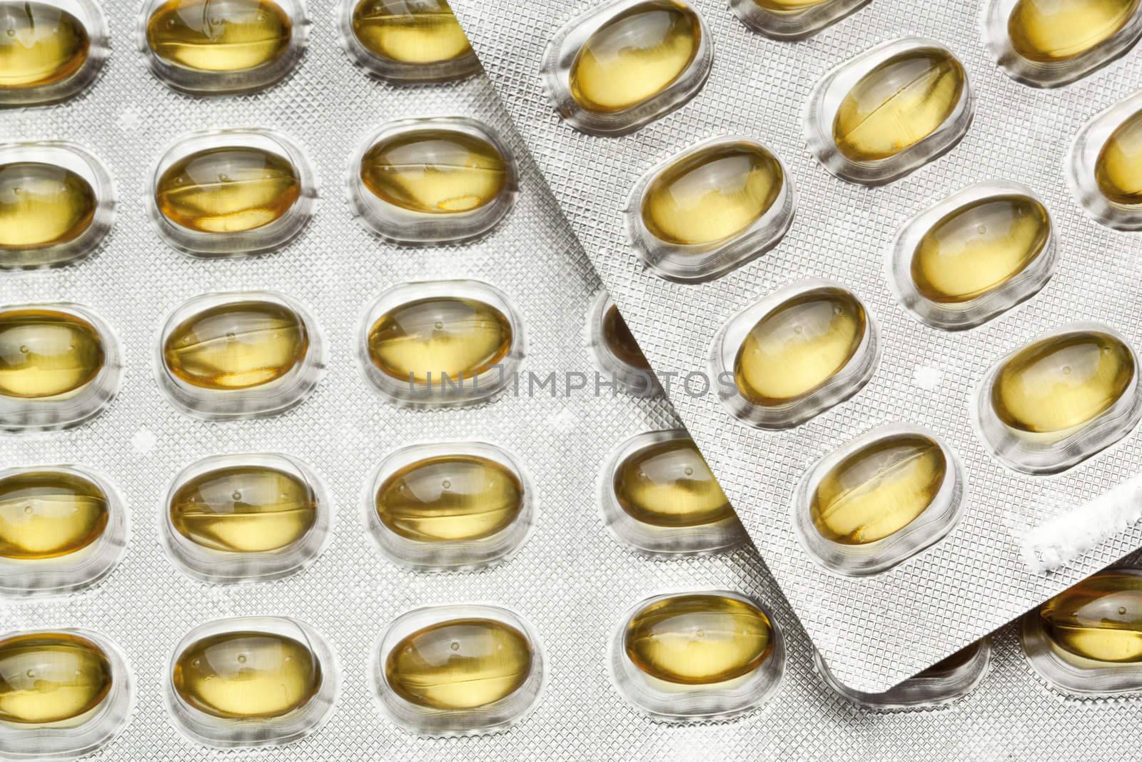 Fish Oil Pills in blister, copy space