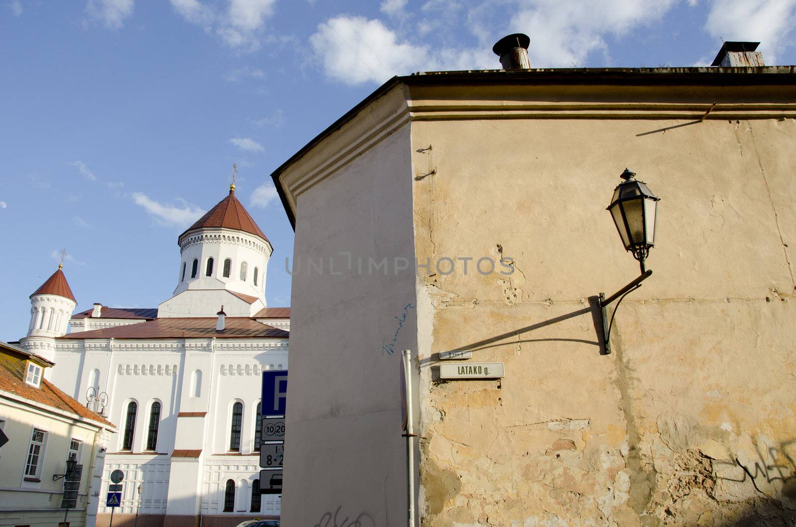 Vilnius old town houses heritage protected by UNESCO.