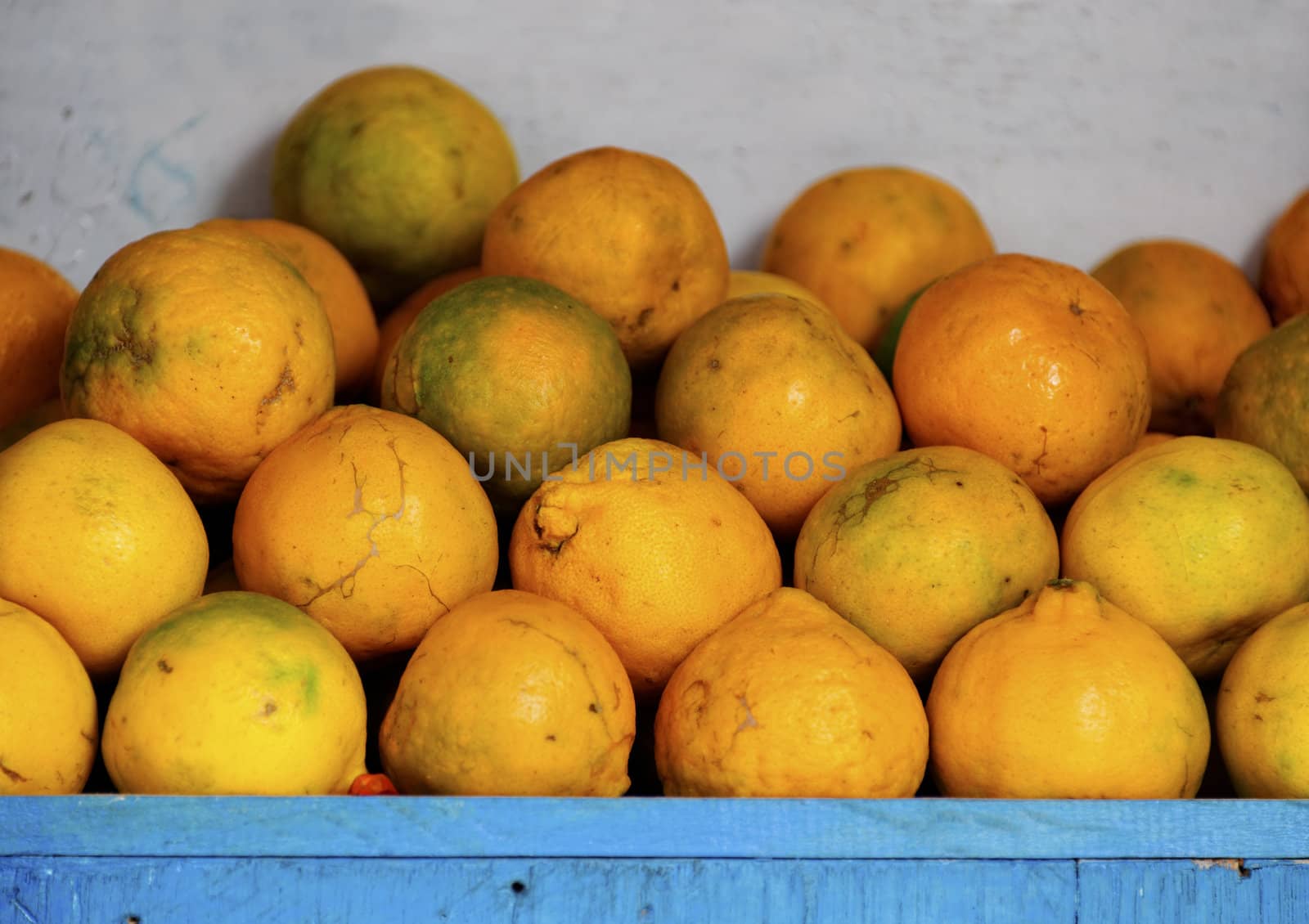 Organic oranges on a market stall